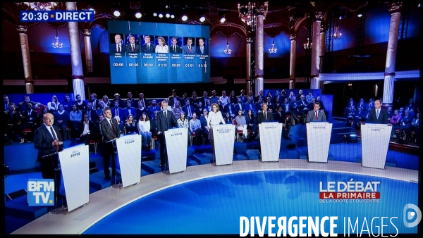 Captures d écran du 2d débat télévisé de la primaire de la droite et du centre sur BFM tv et I-Télé.