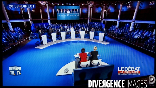 Captures d écran du 2d débat télévisé de la primaire de la droite et du centre sur BFM tv et I-Télé.