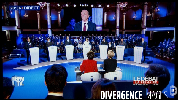 Captures d écran du 2d débat télévisé de la primaire de la droite et du centre sur BFM tv et I-Télé.