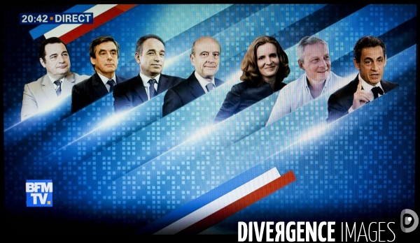 Captures d écran du 2d débat télévisé de la primaire de la droite et du centre sur BFM tv et I-Télé.