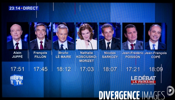 Captures d écran du 2d débat télévisé de la primaire de la droite et du centre sur BFM tv et I-Télé.