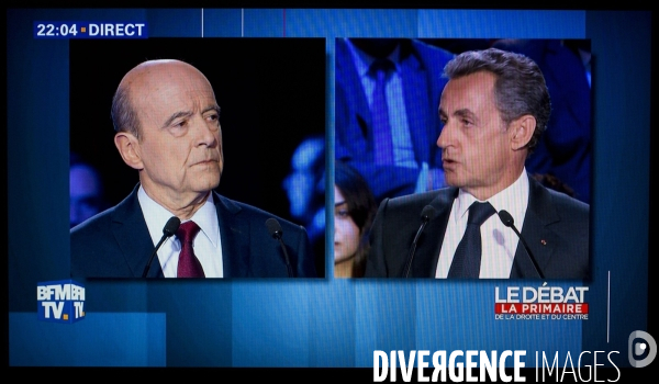 Captures d écran du 2d débat télévisé de la primaire de la droite et du centre sur BFM tv et I-Télé.