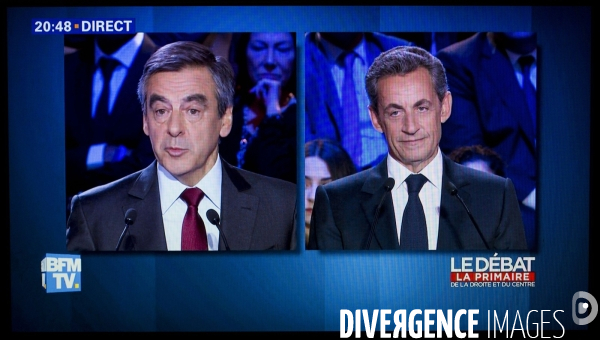 Captures d écran du 2d débat télévisé de la primaire de la droite et du centre sur BFM tv et I-Télé.