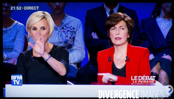 Captures d écran du 2d débat télévisé de la primaire de la droite et du centre sur BFM tv et I-Télé.