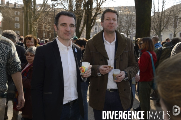 Yannick Jadot, candidat écologiste en visite à Grenoble