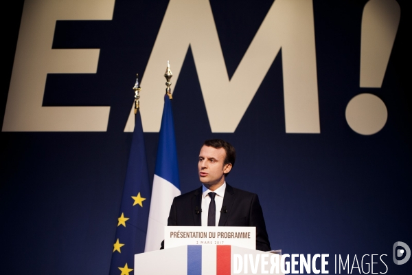 Emmanuel Macron a présenté son programme présidentiel le Jeudi 2 Mars au Pavillon Gabriel à Paris