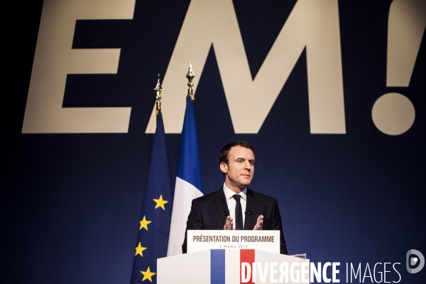 Emmanuel Macron a présenté son programme présidentiel le Jeudi 2 Mars au Pavillon Gabriel à Paris