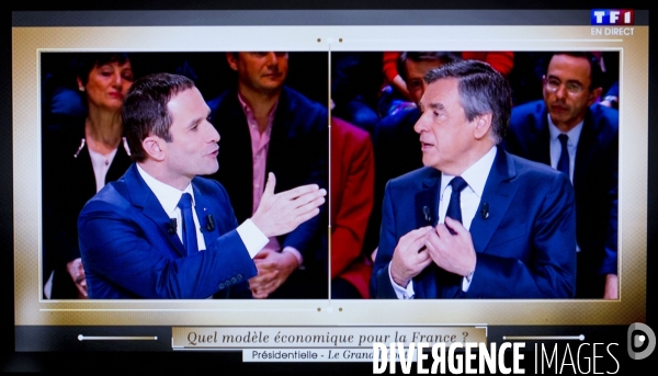 Photos d écran du 1er débat télévisé sur TF1 entre les cinq principaux candidats à l élection présidentielle de 2017