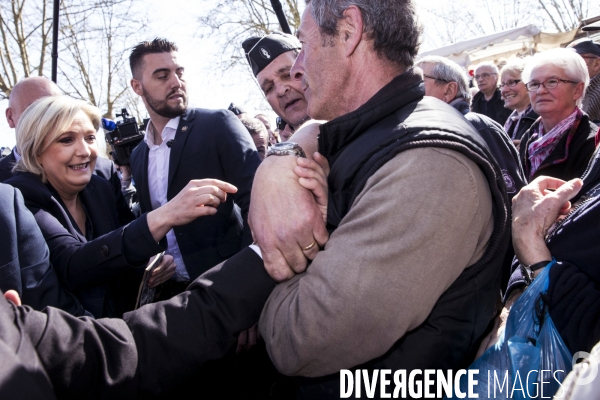 La candidate du Front National à l élection présidentielle Marine Le PEN fait campagne à la foire de Lencloître dans la Vienne.