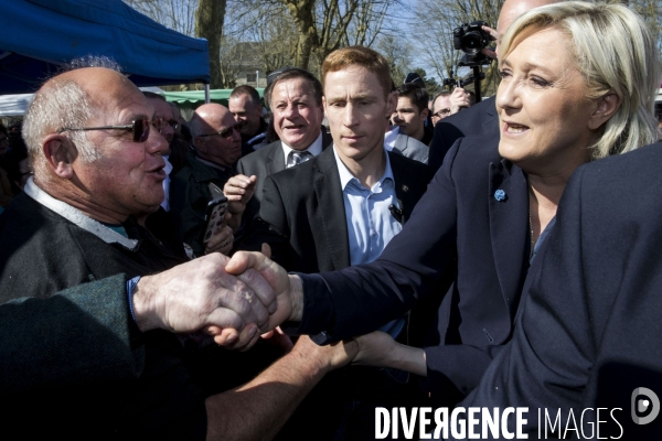 La candidate du Front National à l élection présidentielle Marine Le PEN fait campagne à la foire de Lencloître dans la Vienne.