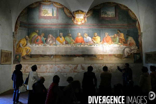 Florence.Les fresques representant la Cene peinte  par Alessandro Allori dans le refectoire du couvent Santa Maria del Carmine