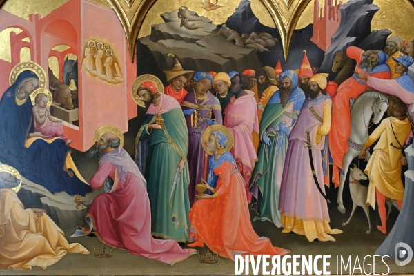 Florence.A la galerie des Offices, l Adoration des Mages, peinte par Lorezo Monaco et cosmo Rosselli