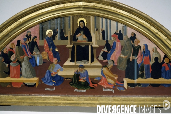 Florence.Au couvent de san Marco, peinture sur bois representant l ecole de saint Thomas d Aquin