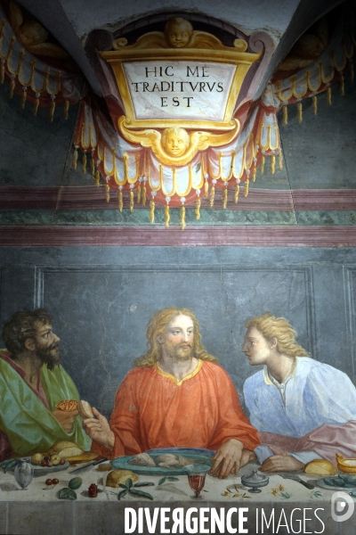 Florence.Detail de la  fresque representant la Cene peinte par Alessandro Allori dans le refectoire du couvent Santa Maria del Carmine