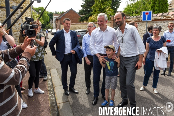 Edouard Philippe, accompagne Bruno Le Maire candidat en campagne pour les élections législatives