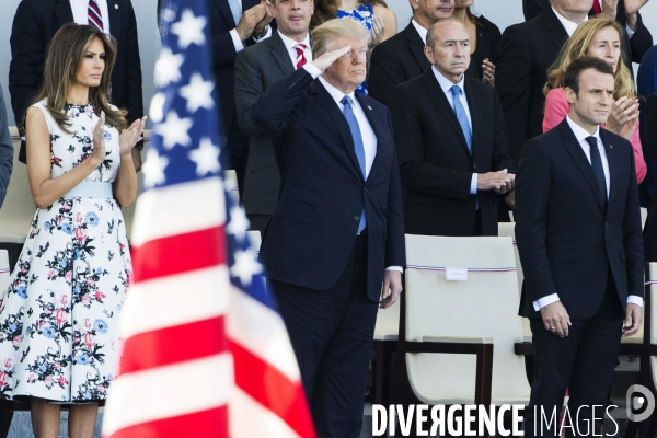 Défilé du 14 juillet sur les champs Elysées avec Emmanuel MACRON, son épouse Brigitte et Donald TRUMP et son épouse Mélania TRUMP. Défilé du 14 juillet 2017 en présence du président américain Donald TRUMP.