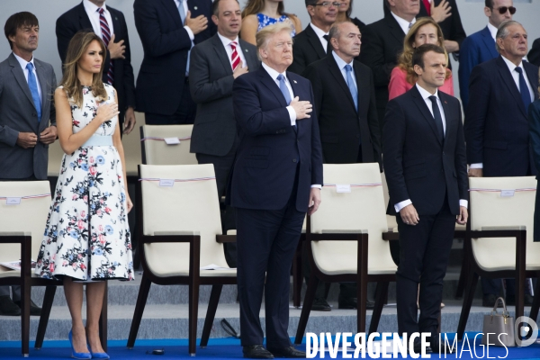 Défilé du 14 juillet sur les champs Elysées avec Emmanuel MACRON, son épouse Brigitte et Donald TRUMP et son épouse Mélania TRUMP. Défilé du 14 juillet 2017 en présence du président américain Donald TRUMP.