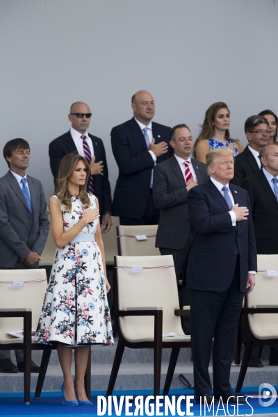 Défilé du 14 juillet sur les champs Elysées avec Emmanuel MACRON, son épouse Brigitte et Donald TRUMP et son épouse Mélania TRUMP. Défilé du 14 juillet 2017 en présence du président américain Donald TRUMP.