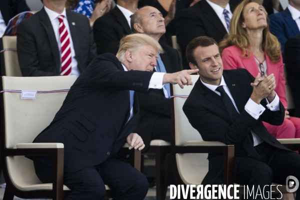 Défilé du 14 juillet sur les champs Elysées avec Emmanuel MACRON, son épouse Brigitte et Donald TRUMP et son épouse Mélania TRUMP. Défilé du 14 juillet 2017 en présence du président américain Donald TRUMP.