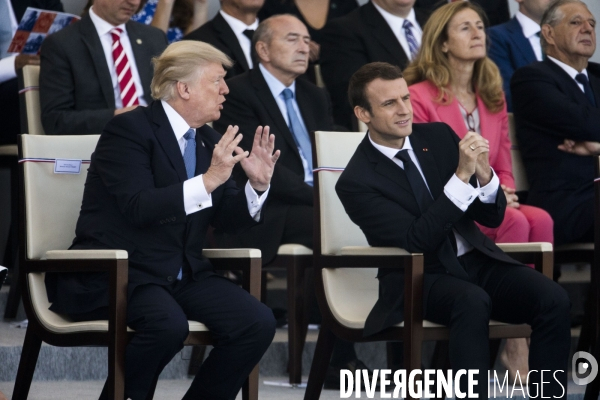 Défilé du 14 juillet sur les champs Elysées avec Emmanuel MACRON, son épouse Brigitte et Donald TRUMP et son épouse Mélania TRUMP. Défilé du 14 juillet 2017 en présence du président américain Donald TRUMP.