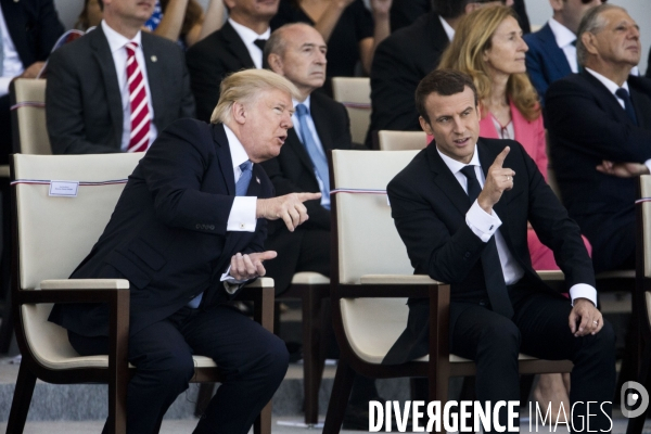 Défilé du 14 juillet sur les champs Elysées avec Emmanuel MACRON, son épouse Brigitte et Donald TRUMP et son épouse Mélania TRUMP. Défilé du 14 juillet 2017 en présence du président américain Donald TRUMP.