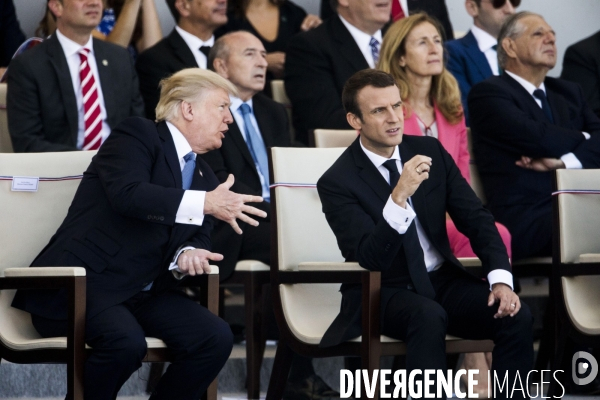 Défilé du 14 juillet sur les champs Elysées avec Emmanuel MACRON, son épouse Brigitte et Donald TRUMP et son épouse Mélania TRUMP. Défilé du 14 juillet 2017 en présence du président américain Donald TRUMP.