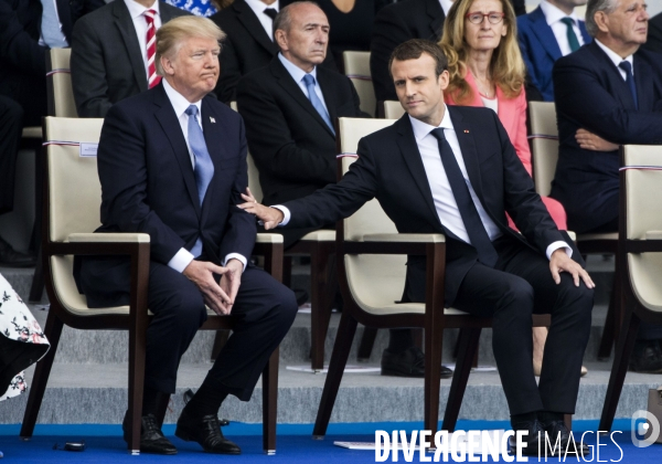 Défilé du 14 juillet sur les champs Elysées avec Emmanuel MACRON, son épouse Brigitte et Donald TRUMP et son épouse Mélania TRUMP. Défilé du 14 juillet 2017 en présence du président américain Donald TRUMP.