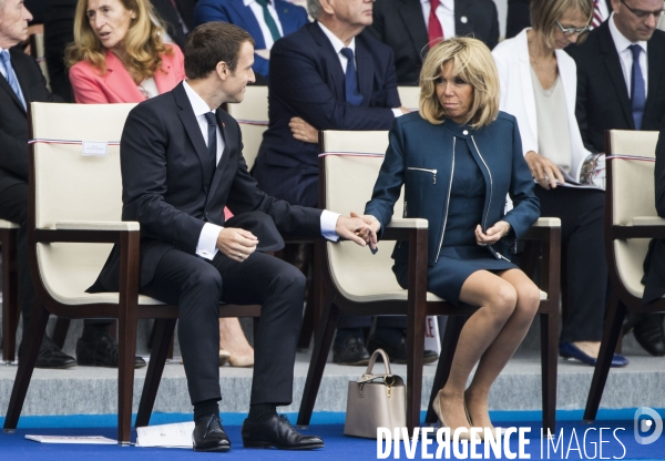 Défilé du 14 juillet sur les champs Elysées avec Emmanuel MACRON, son épouse Brigitte et Donald TRUMP et son épouse Mélania TRUMP. Défilé du 14 juillet 2017 en présence du président américain Donald TRUMP.