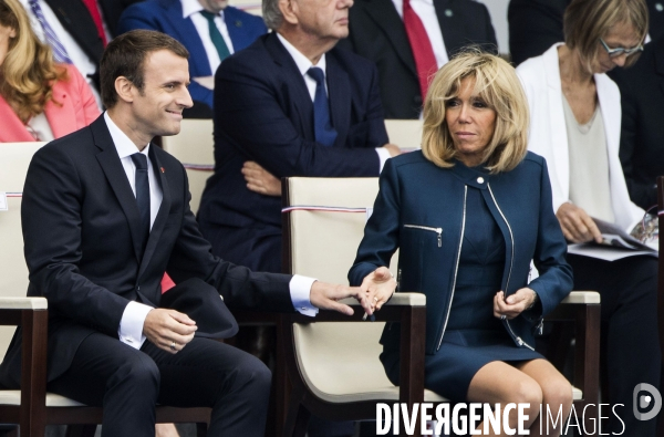 Défilé du 14 juillet sur les champs Elysées avec Emmanuel MACRON, son épouse Brigitte et Donald TRUMP et son épouse Mélania TRUMP. Défilé du 14 juillet 2017 en présence du président américain Donald TRUMP.