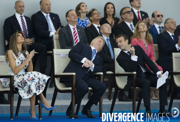 Défilé du 14 juillet sur les champs Elysées avec Emmanuel MACRON, son épouse Brigitte et Donald TRUMP et son épouse Mélania TRUMP. Défilé du 14 juillet 2017 en présence du président américain Donald TRUMP.