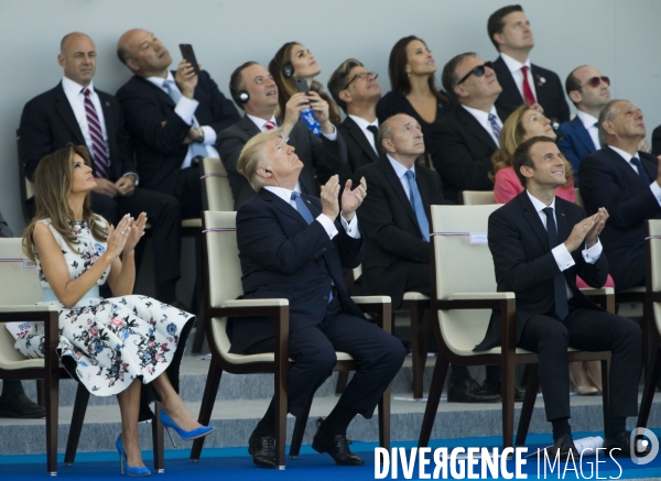 Défilé du 14 juillet sur les champs Elysées avec Emmanuel MACRON, son épouse Brigitte et Donald TRUMP et son épouse Mélania TRUMP. Défilé du 14 juillet 2017 en présence du président américain Donald TRUMP.