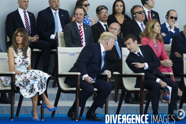 Défilé du 14 juillet sur les champs Elysées avec Emmanuel MACRON, son épouse Brigitte et Donald TRUMP et son épouse Mélania TRUMP. Défilé du 14 juillet 2017 en présence du président américain Donald TRUMP.