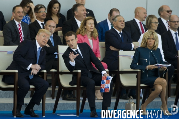 Défilé du 14 juillet sur les champs Elysées avec Emmanuel MACRON, son épouse Brigitte et Donald TRUMP et son épouse Mélania TRUMP. Défilé du 14 juillet 2017 en présence du président américain Donald TRUMP.