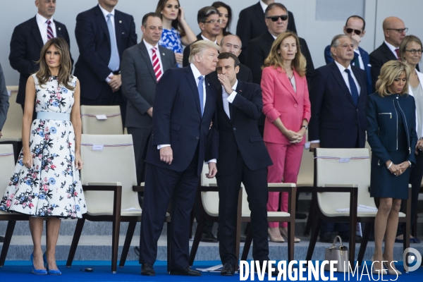 Défilé du 14 juillet sur les champs Elysées avec Emmanuel MACRON, son épouse Brigitte et Donald TRUMP et son épouse Mélania TRUMP. Défilé du 14 juillet 2017 en présence du président américain Donald TRUMP.