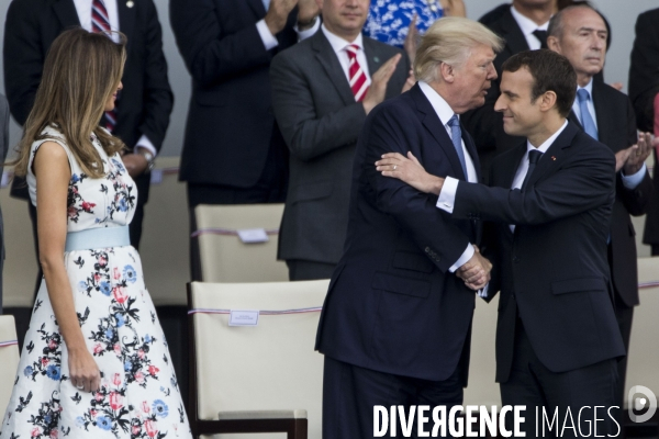 Défilé du 14 juillet sur les champs Elysées avec Emmanuel MACRON, son épouse Brigitte et Donald TRUMP et son épouse Mélania TRUMP. Défilé du 14 juillet 2017 en présence du président américain Donald TRUMP.