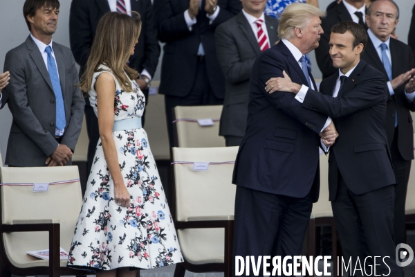 Défilé du 14 juillet sur les champs Elysées avec Emmanuel MACRON, son épouse Brigitte et Donald TRUMP et son épouse Mélania TRUMP. Défilé du 14 juillet 2017 en présence du président américain Donald TRUMP.