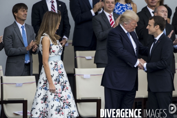 Défilé du 14 juillet sur les champs Elysées avec Emmanuel MACRON, son épouse Brigitte et Donald TRUMP et son épouse Mélania TRUMP. Défilé du 14 juillet 2017 en présence du président américain Donald TRUMP.