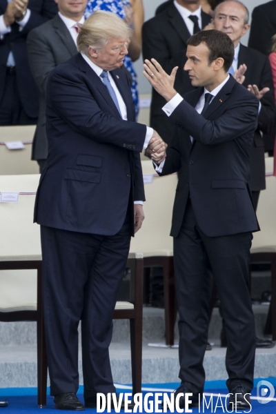 Défilé du 14 juillet sur les champs Elysées avec Emmanuel MACRON, son épouse Brigitte et Donald TRUMP et son épouse Mélania TRUMP. Défilé du 14 juillet 2017 en présence du président américain Donald TRUMP.