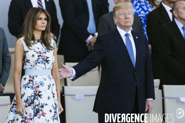 Défilé du 14 juillet sur les champs Elysées avec Emmanuel MACRON, son épouse Brigitte et Donald TRUMP et son épouse Mélania TRUMP. Défilé du 14 juillet 2017 en présence du président américain Donald TRUMP.