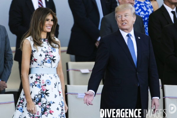 Défilé du 14 juillet sur les champs Elysées avec Emmanuel MACRON, son épouse Brigitte et Donald TRUMP et son épouse Mélania TRUMP. Défilé du 14 juillet 2017 en présence du président américain Donald TRUMP.