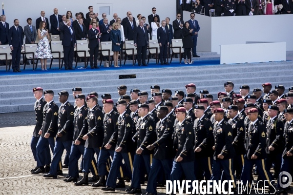 Défilé du 14 juillet sur les champs Elysées avec Emmanuel MACRON, son épouse Brigitte et Donald TRUMP et son épouse Mélania TRUMP. Défilé du 14 juillet 2017 en présence du président américain Donald TRUMP.