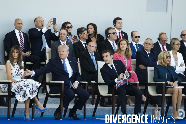 Défilé du 14 juillet sur les champs Elysées avec Emmanuel MACRON, son épouse Brigitte et Donald TRUMP et son épouse Mélania TRUMP. Défilé du 14 juillet 2017 en présence du président américain Donald TRUMP.