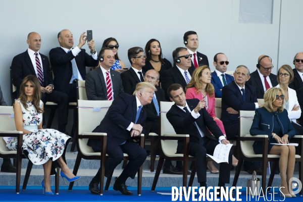 Défilé du 14 juillet sur les champs Elysées avec Emmanuel MACRON, son épouse Brigitte et Donald TRUMP et son épouse Mélania TRUMP. Défilé du 14 juillet 2017 en présence du président américain Donald TRUMP.