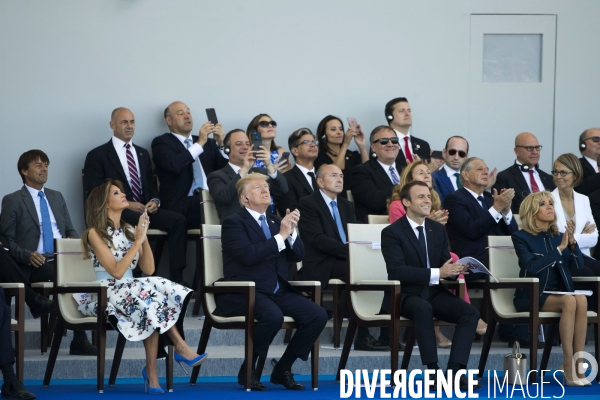 Défilé du 14 juillet sur les champs Elysées avec Emmanuel MACRON, son épouse Brigitte et Donald TRUMP et son épouse Mélania TRUMP. Défilé du 14 juillet 2017 en présence du président américain Donald TRUMP.