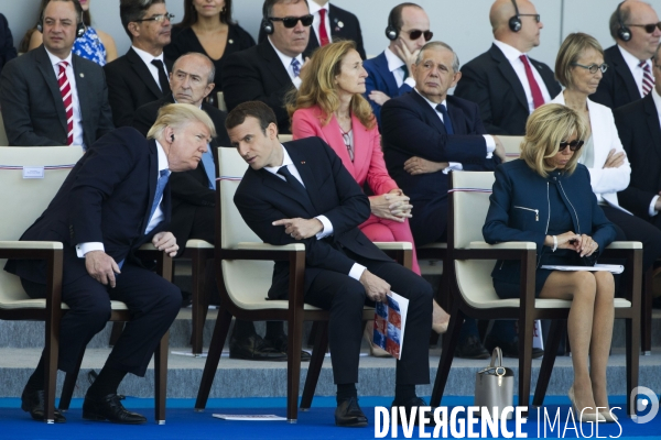 Défilé du 14 juillet sur les champs Elysées avec Emmanuel MACRON, son épouse Brigitte et Donald TRUMP et son épouse Mélania TRUMP. Défilé du 14 juillet 2017 en présence du président américain Donald TRUMP.