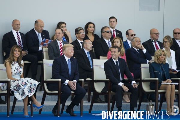 Défilé du 14 juillet sur les champs Elysées avec Emmanuel MACRON, son épouse Brigitte et Donald TRUMP et son épouse Mélania TRUMP. Défilé du 14 juillet 2017 en présence du président américain Donald TRUMP.