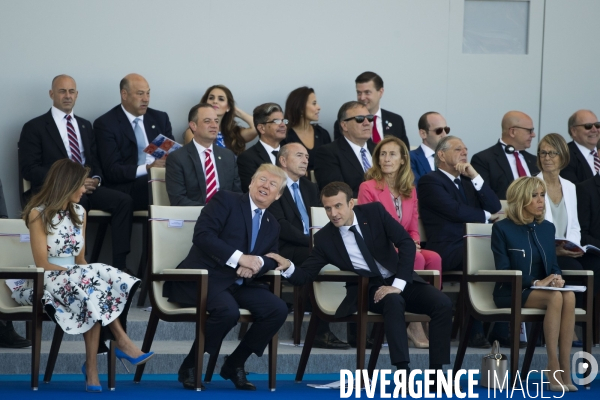 Défilé du 14 juillet sur les champs Elysées avec Emmanuel MACRON, son épouse Brigitte et Donald TRUMP et son épouse Mélania TRUMP. Défilé du 14 juillet 2017 en présence du président américain Donald TRUMP.