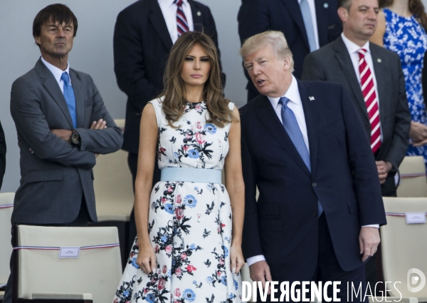 Défilé du 14 juillet sur les champs Elysées avec Emmanuel MACRON, son épouse Brigitte et Donald TRUMP et son épouse Mélania TRUMP. Défilé du 14 juillet 2017 en présence du président américain Donald TRUMP.