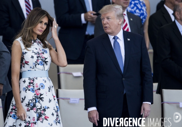Défilé du 14 juillet sur les champs Elysées avec Emmanuel MACRON, son épouse Brigitte et Donald TRUMP et son épouse Mélania TRUMP. Défilé du 14 juillet 2017 en présence du président américain Donald TRUMP.
