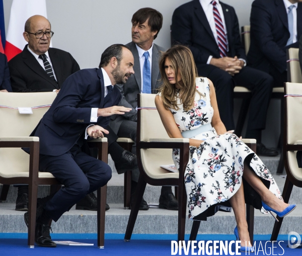 Défilé du 14 juillet sur les champs Elysées avec Emmanuel MACRON, son épouse Brigitte et Donald TRUMP et son épouse Mélania TRUMP. Défilé du 14 juillet 2017 en présence du président américain Donald TRUMP.